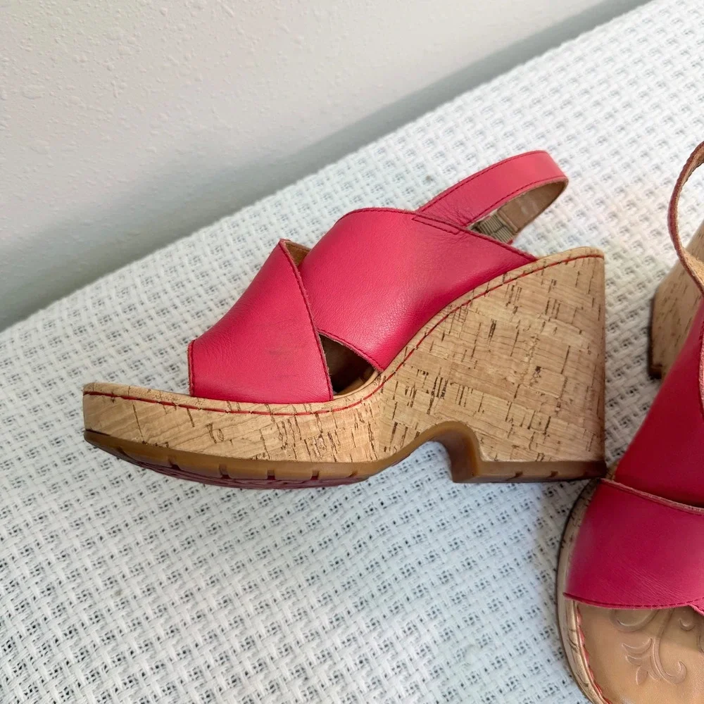 Born Wedge Sandals Women 9 Fuchsia Leather Crisscross Slingback Boho Summer Bold